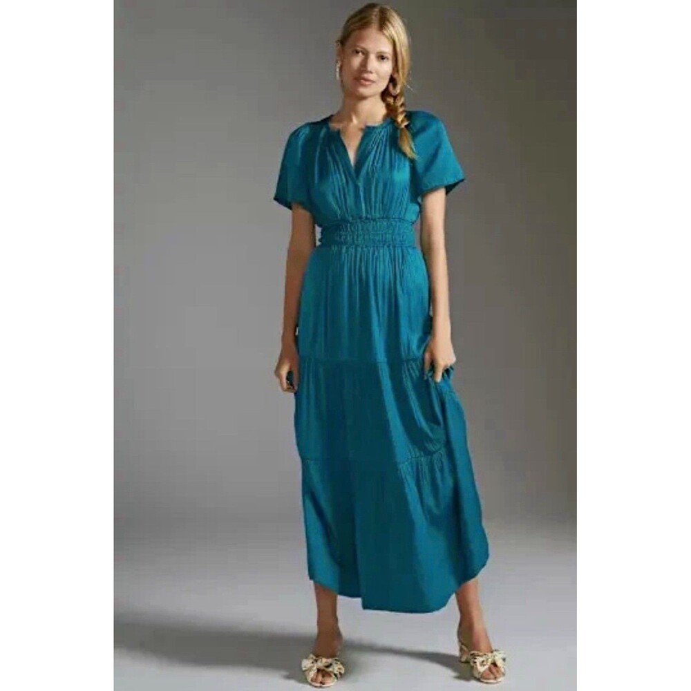Anthropologie The Somerset Maxi in Turquoise Lumensilk Edition Dress size Medium